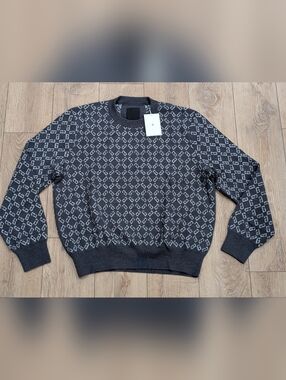 $1550 Mens GIVENCHY G Patterned Wool Blend Crew Neck Sweater Medium Gray 2XL